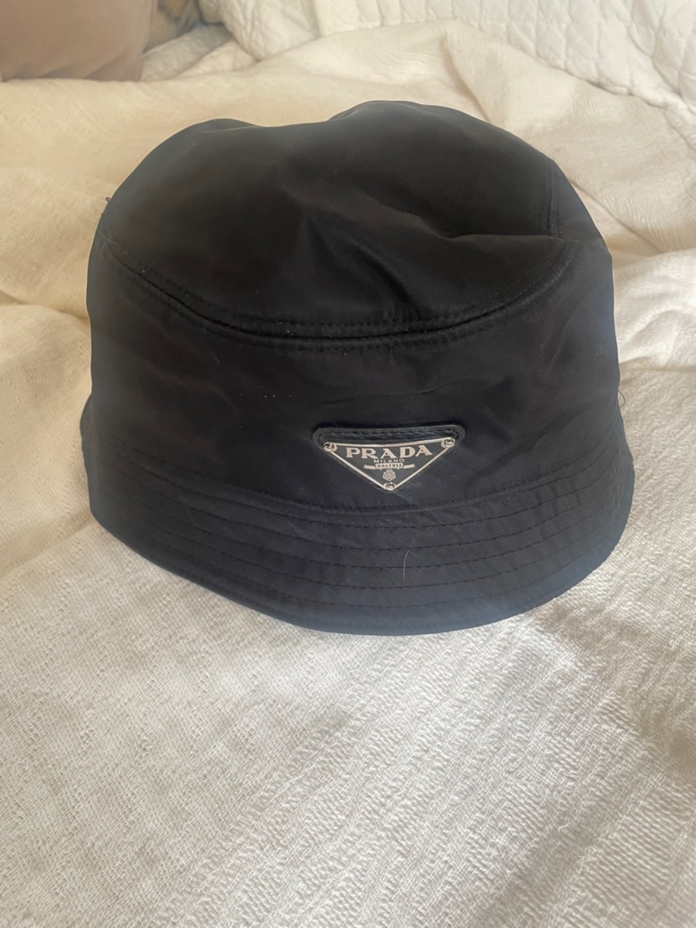 Prada Black Nylon Logo Bucket Hat